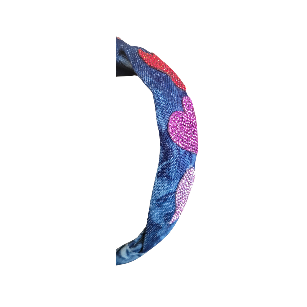 Bari Lynn Crystallized Hearts On Denim Knot Headband