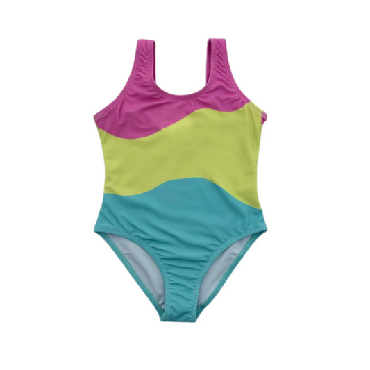 Waterwize Girls Tri Color Block Bathing Suit