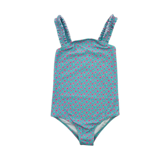 Waterwize Floral Girls Bathing suit With Scrunched Shoulder Straps