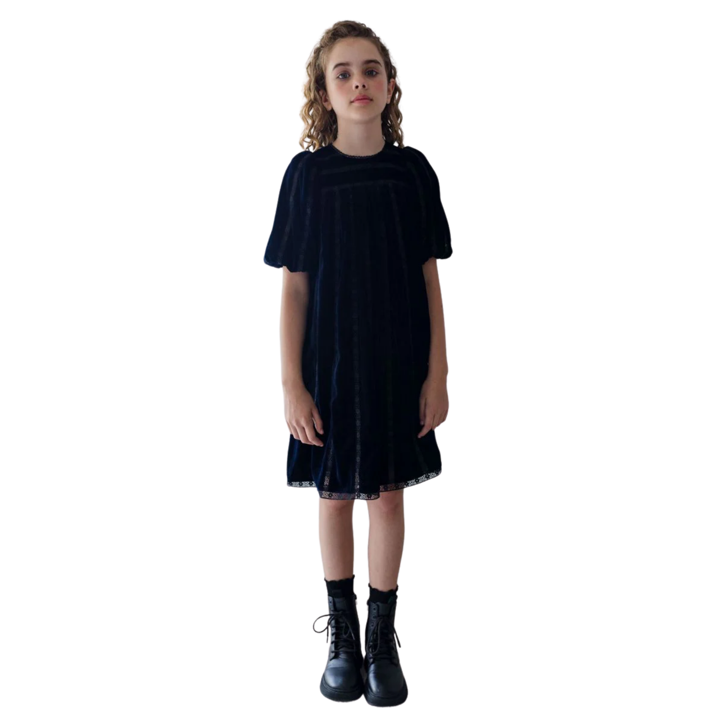 Petite Amalie Vertical Lace Velvet Dress