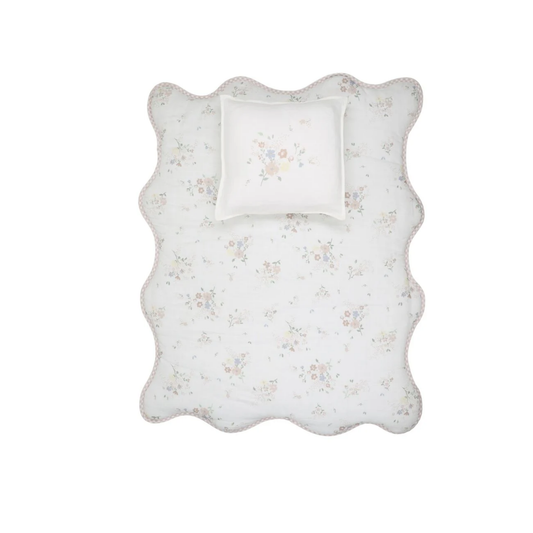 Peluche Gingham Floral Bamboo Filled Blanket + Pillow Case