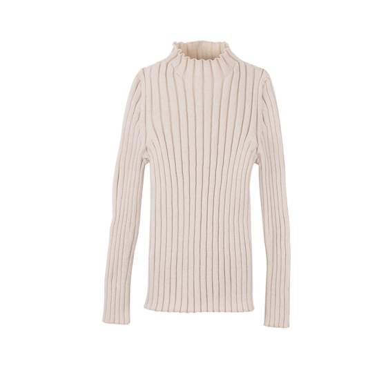 Popelin Funnel Collar Ribbed Turtleneck