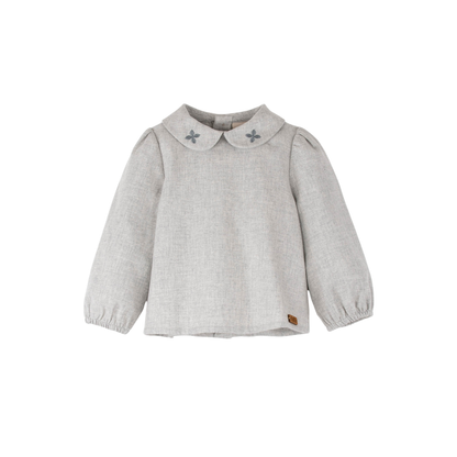 Popelin Melange Embroidered Baby Collar Shirt