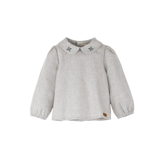 Popelin Melange Embroidered Baby Collar Shirt