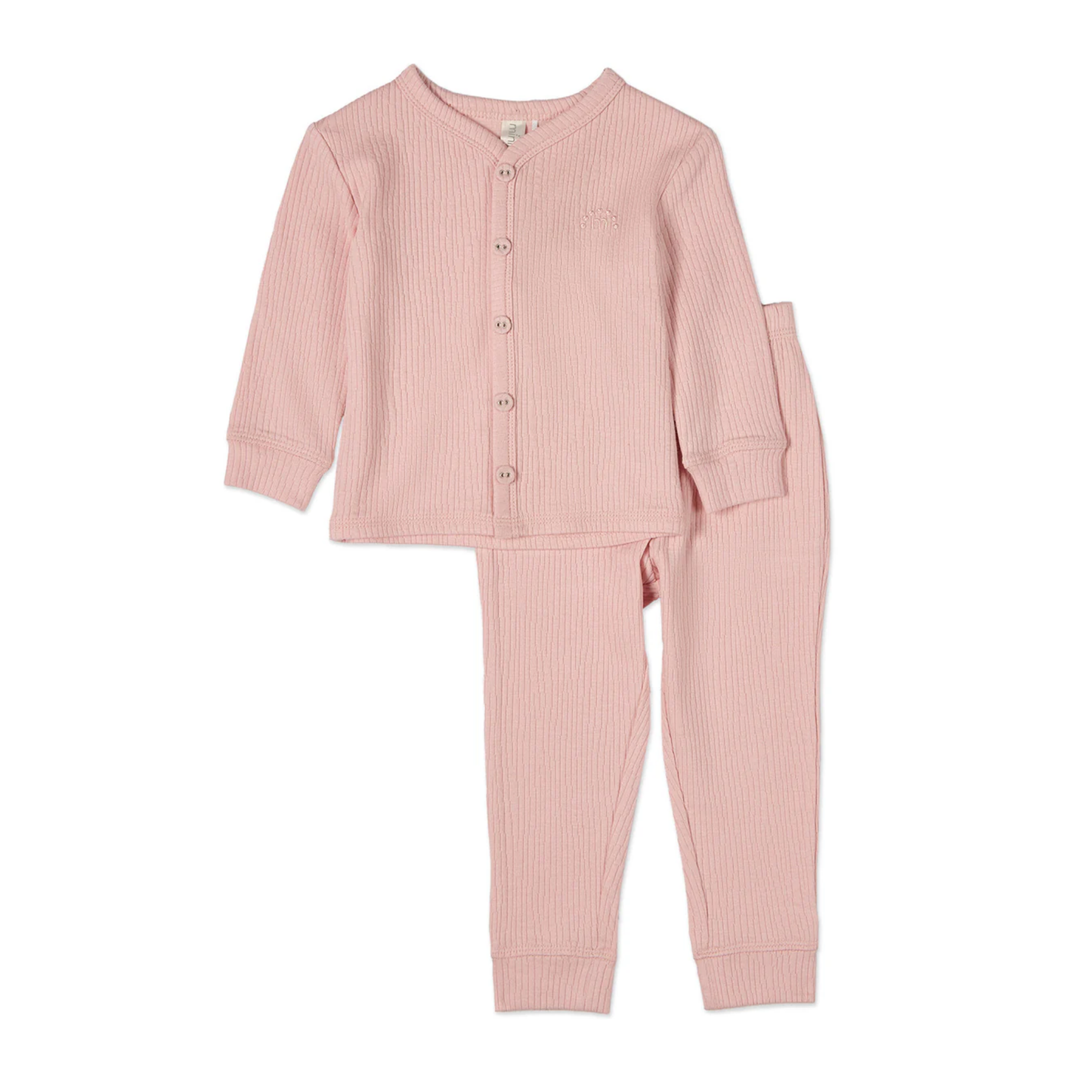 MiniMoi Solid Rib Button Down 2 Pc Pajama Set