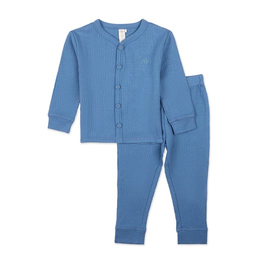 MiniMoi Solid Rib Button Down 2 Pc Pajama Set