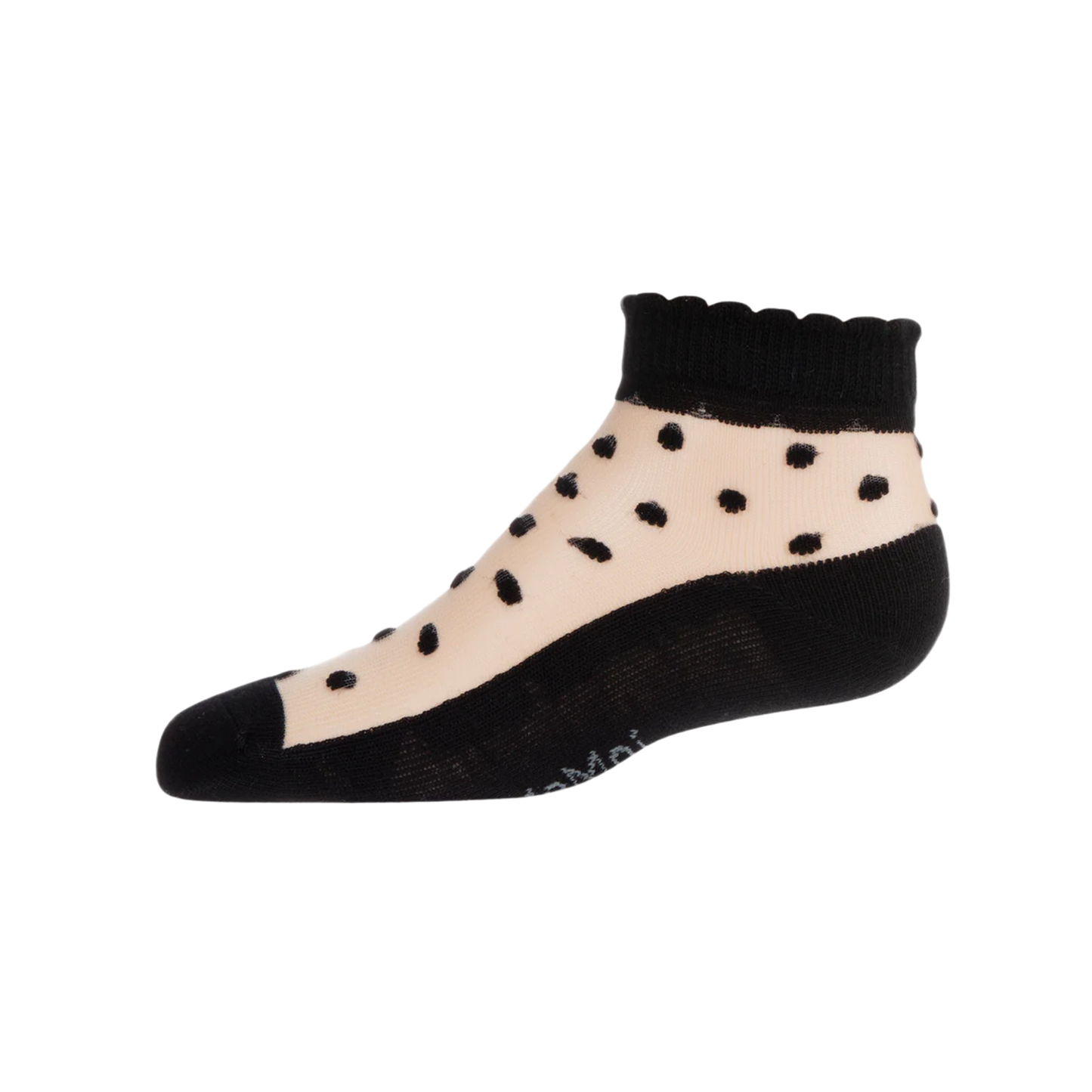 Memoi Sheer Cotton-Blend Flocked Dot Anklet with Scalloped Cuff - Mkf-6044