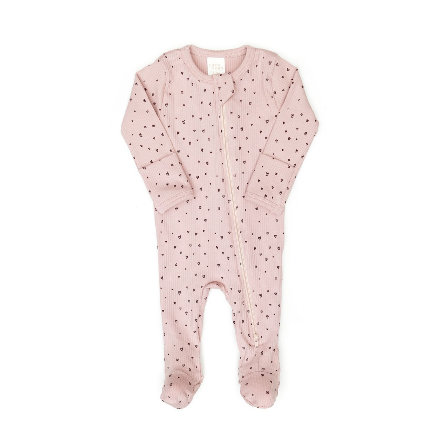 Little Noah Girl Doble Way Zip Footie With Little Hearts