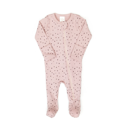 Little Noah Girl Doble Way Zip Footie With Little Hearts