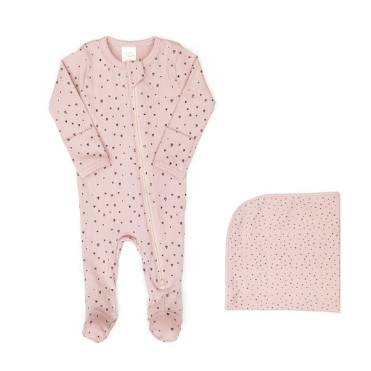 Little Noah Girl Doble Way Zip Footie With Little Hearts Set