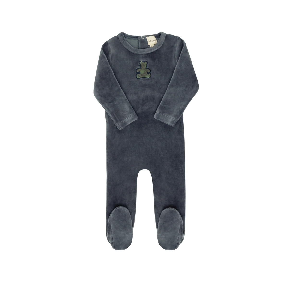 Ely`s & Co Boy Velour Plaid Bear Footie