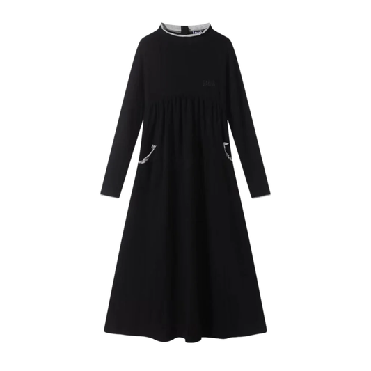 Ba Na Black Cotton With Grey Trim Maxi Dress