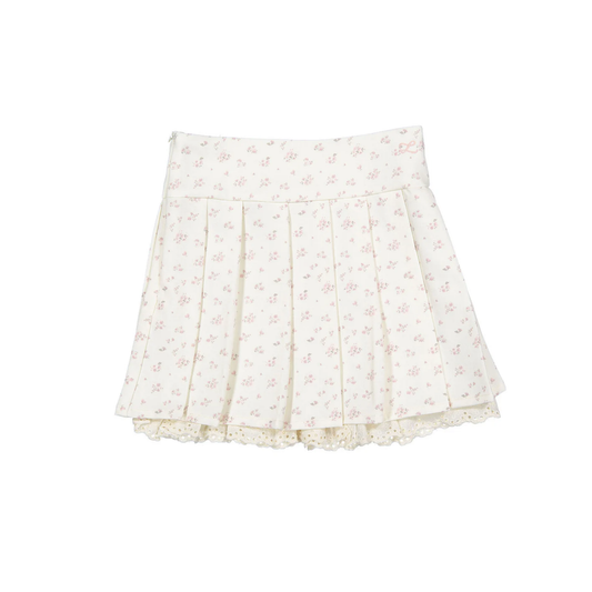 L By Ladida Pleated Skirt With Flower Print Andlace Trim