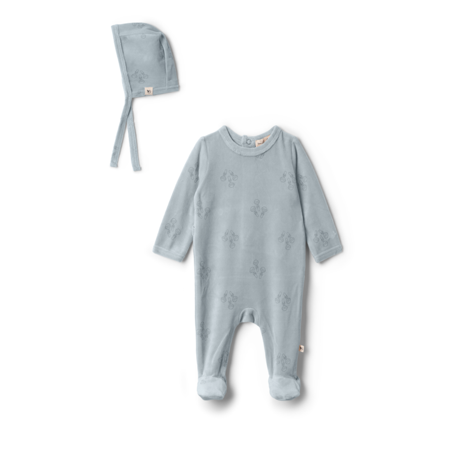 Bebe Bella  Rattle Print Velour Onesie With Hat