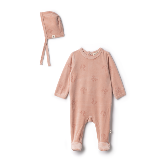 Bebe Bella  Rattle Print Velour Onesie With Hat