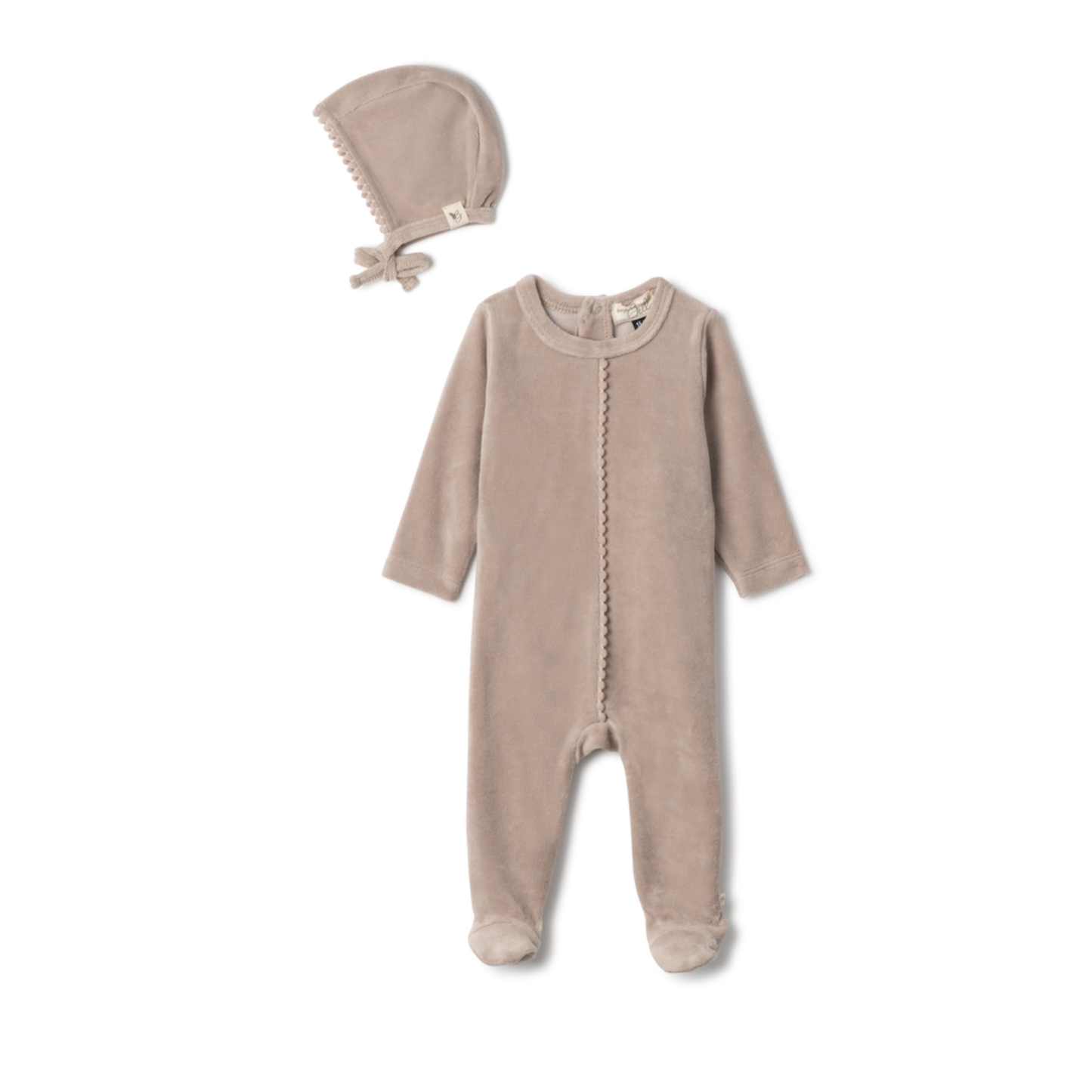 Bebe Bella  Velour Pom Pom Onesie With Bonnet