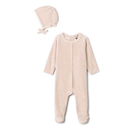 Bebe Bella  Velour Pom Pom Onesie With Bonnet