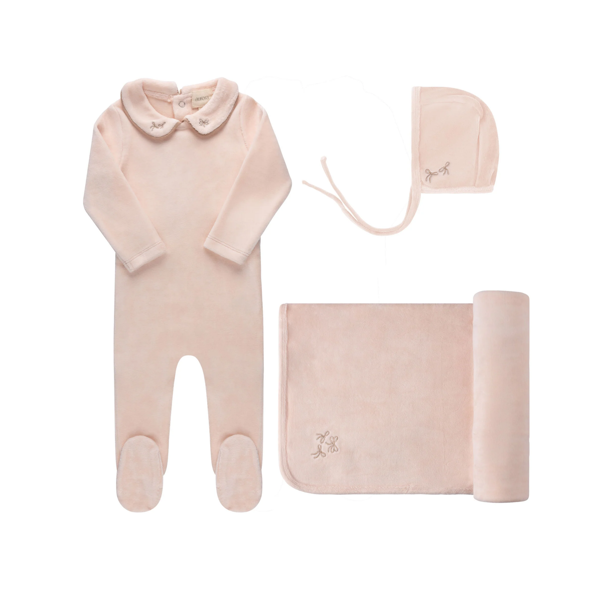 Aurora Embroidered Velour Collar Footie