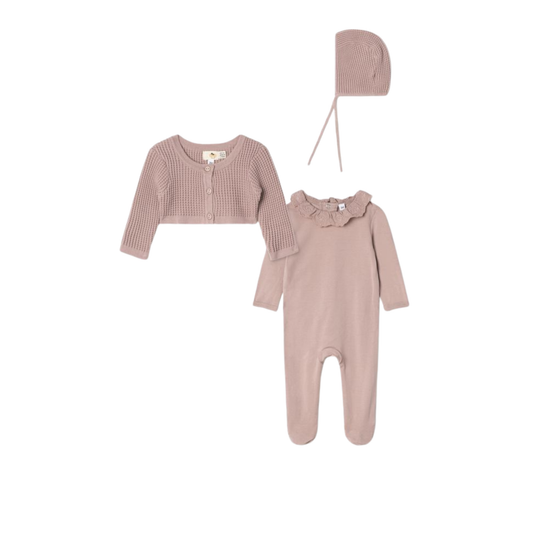 Apricot  Cotton Stretchie And Cardi With Bonnet