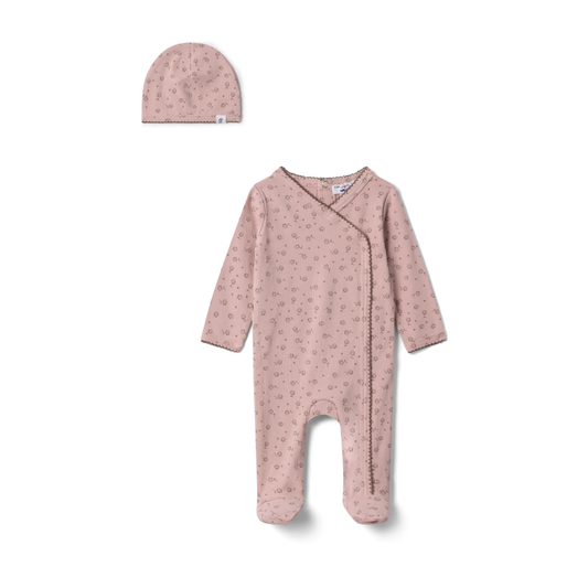 Little Fragile  Flower Jersey Knit Romper Set With Scallop Stitches