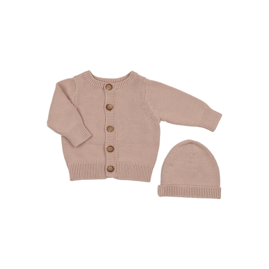 Peluche Embossed Knit Cardigan With Beanie