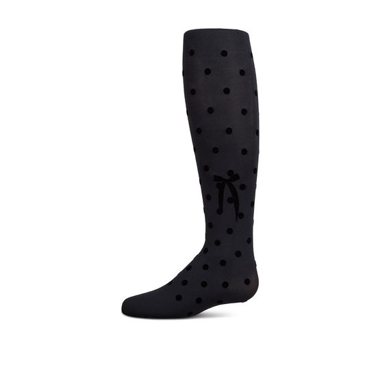 Memoi Polka Dot Bow Flocked Tights - MKF-4091