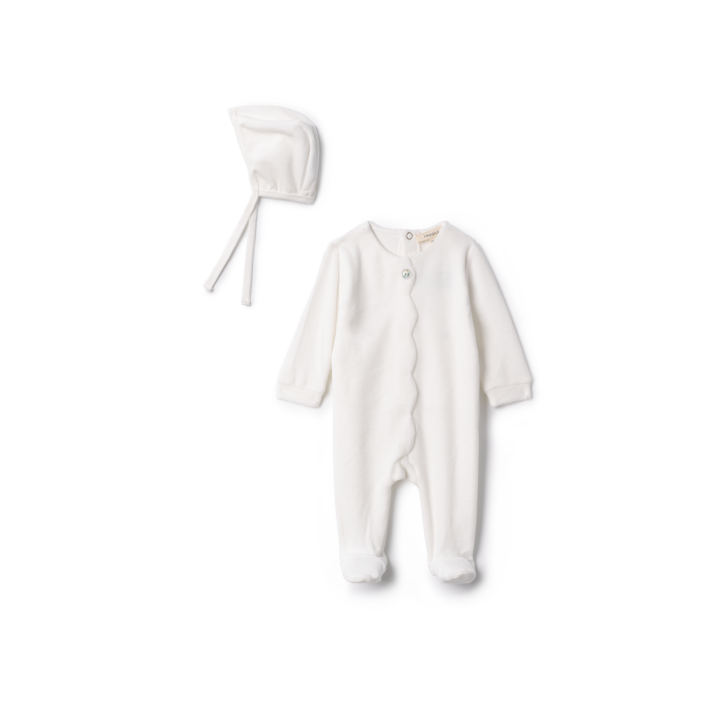 Fragile  Cotton Velour Scallop Detail Footie