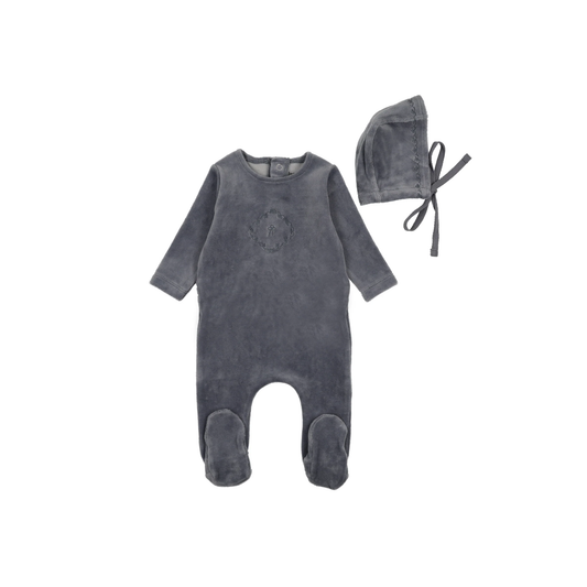 Bee and Dee Lovely Loops Velour Footie-Hydrangea