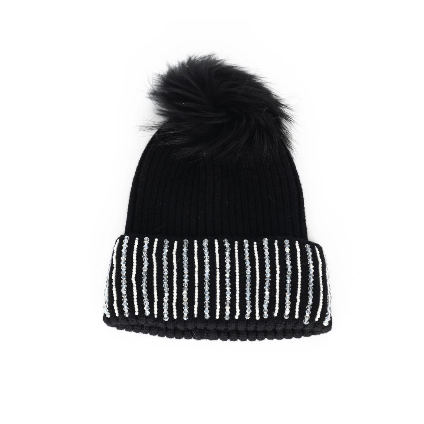 Bari Lynn Black Beaded Cuff With Pom Hat