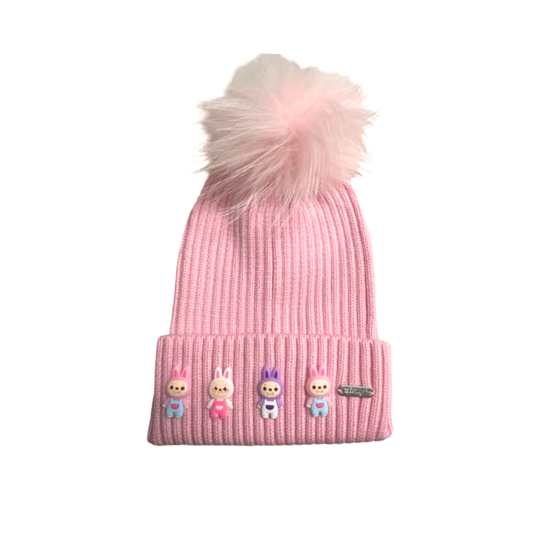 Bari Lynn Pink Bu Monster Ribbed Hat