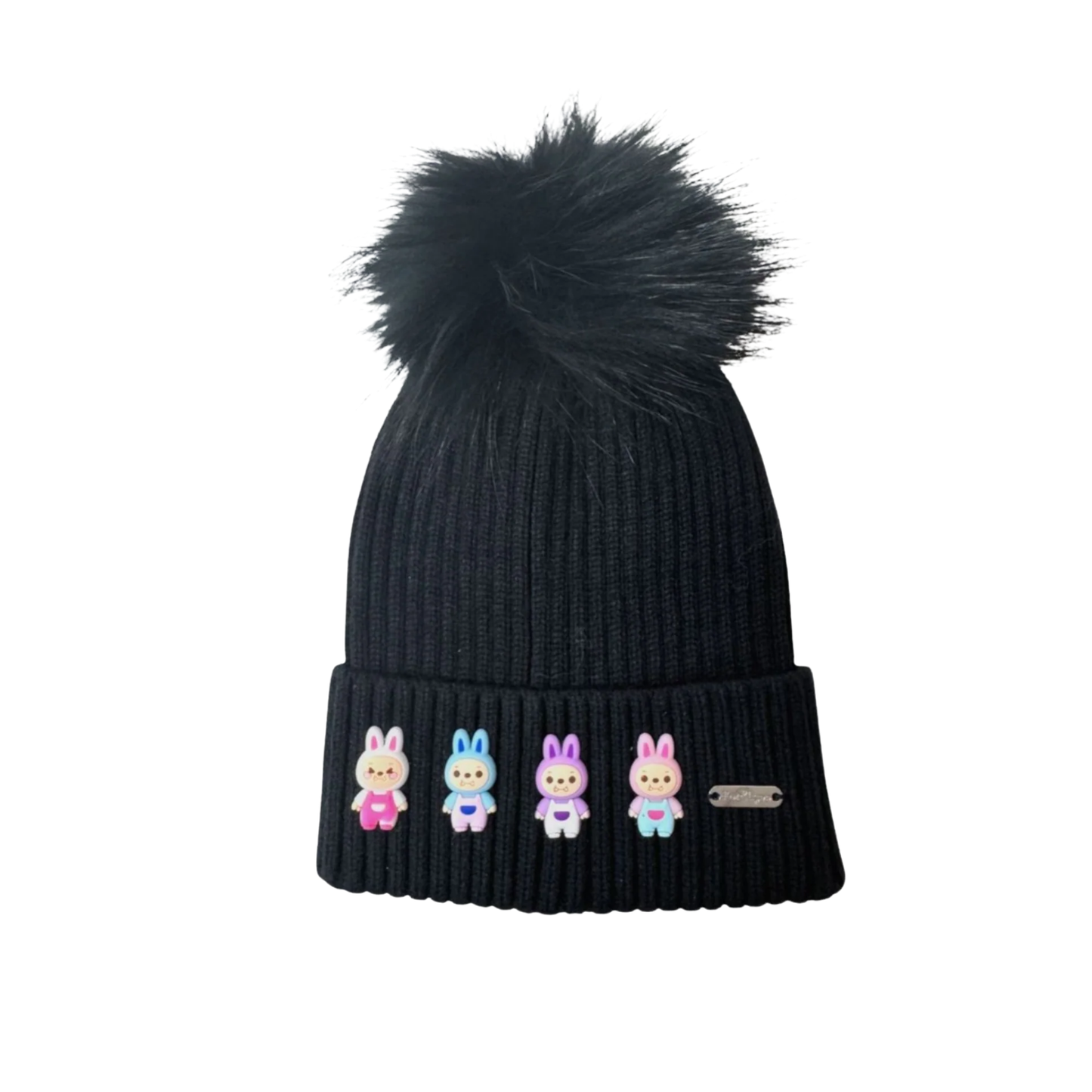 Bari Lynn Black Bu Monster Ribbed Hat