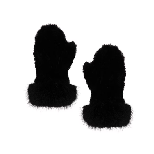 Jocelyn Faux Rex Rabbit Knit Mittens With Faux Fox Trim