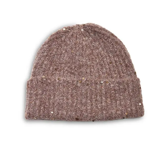 Jocelyn Rib Knit Cuffed Hat with Sequins