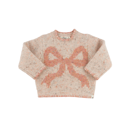 Oh Baby! Big Bow Speckled Roll-Edge Knitted Sweater