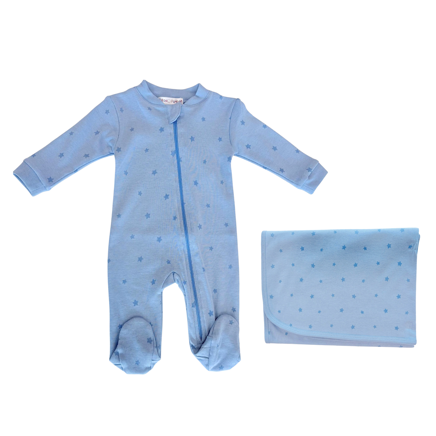 Coton Pompom Forever Blue Painted Stars Footie With Blanket