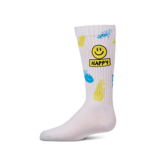 Memoi Neon Yellow Happy Paint Knee High