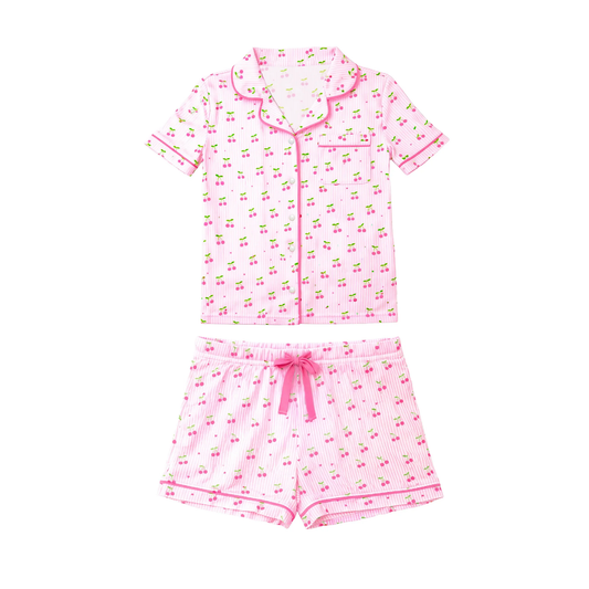 Preppy Goose Light Pink Cherry Stripes Jersey Short Sleeve Pajama