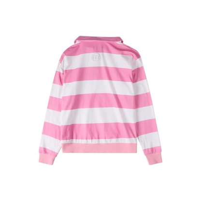 Memoi Pink Summer Flag Striped Long Sleeve Polo Shirt