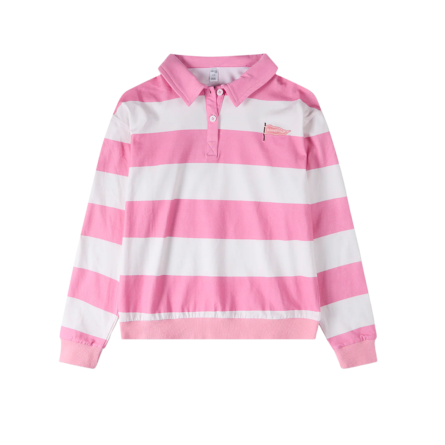Memoi Pink Summer Flag Striped Long Sleeve Polo Shirt