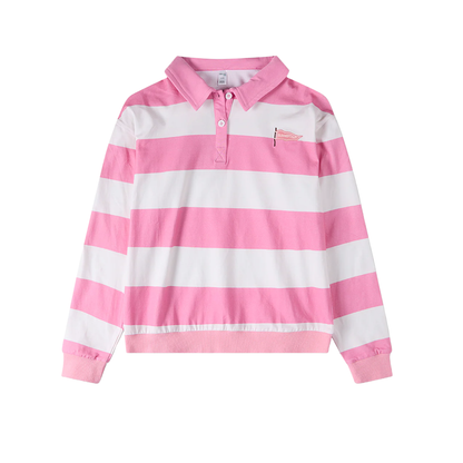 Memoi Pink Summer Flag Striped Long Sleeve Polo Shirt