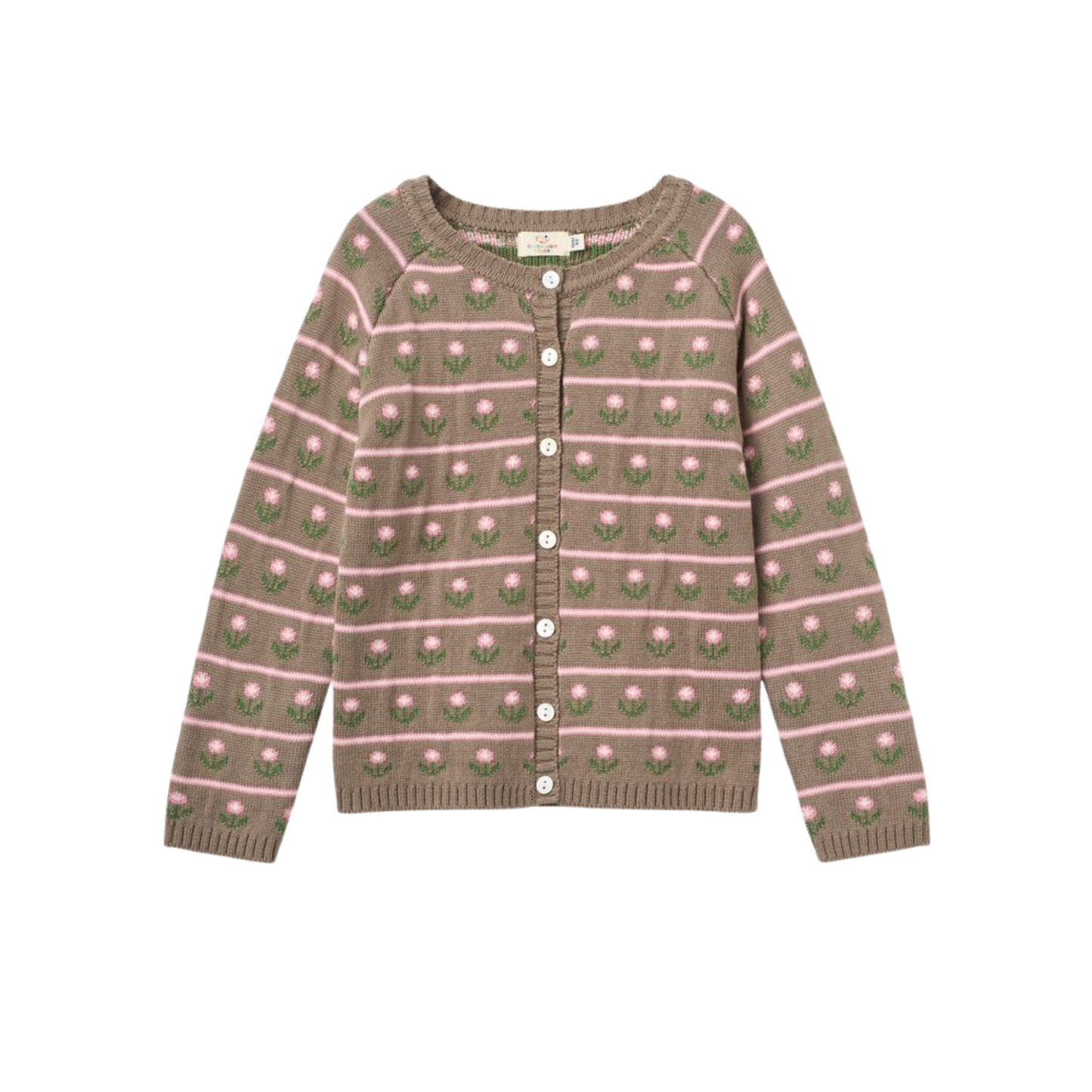 Copenhagen Colors Walnut Flower Flower Pattern Long Sleeve Cardigan