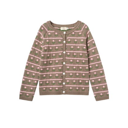 Copenhagen Colors Walnut Flower Flower Pattern Long Sleeve Cardigan