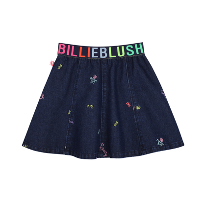 Billieblush Denim Blue Embroidered Multicolor Skirt