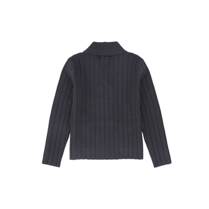 Bamboo Grey Wide Ribbed Knit Double Breasted Cardigan