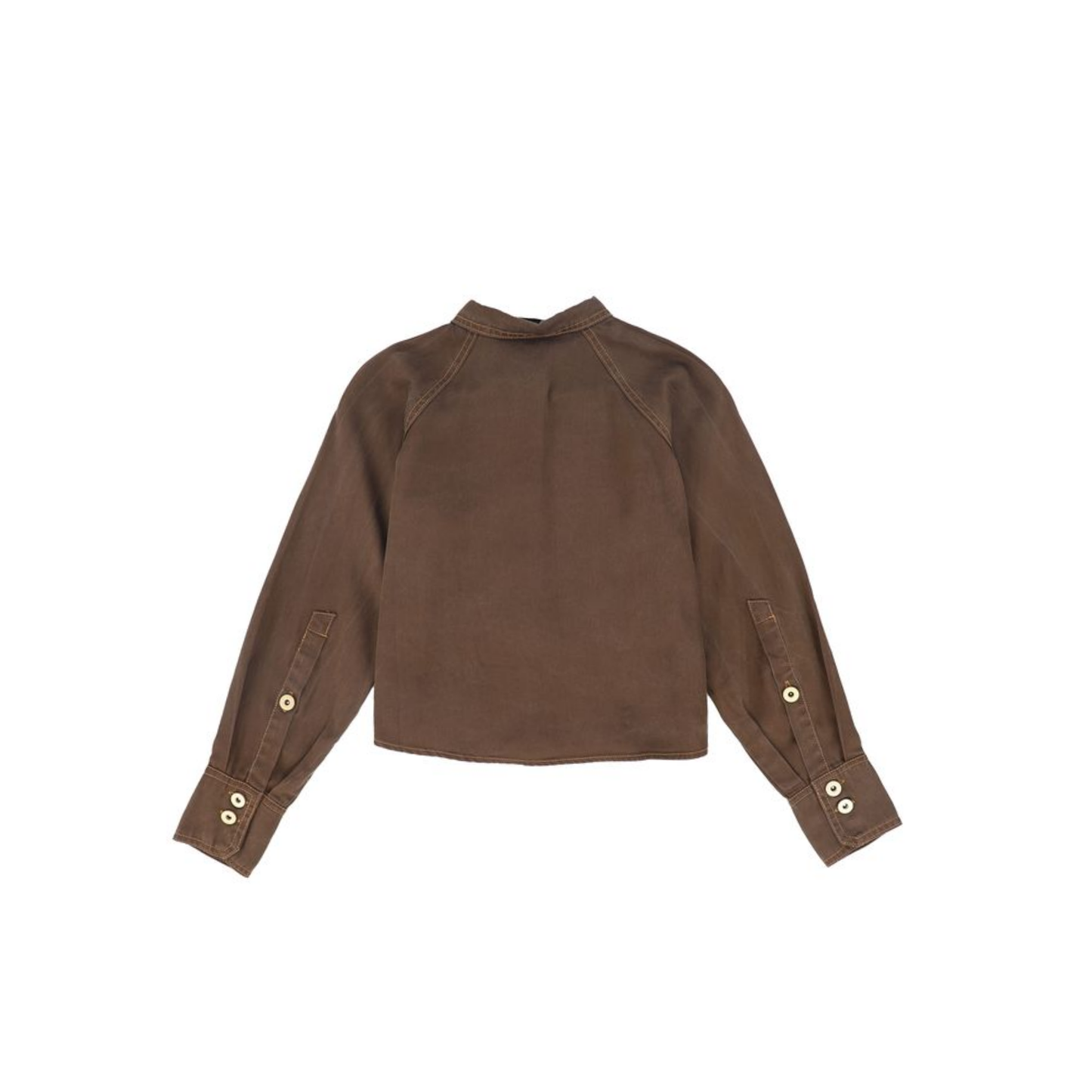 Valentina Brown Denim Contrast Seam Crop Blouse