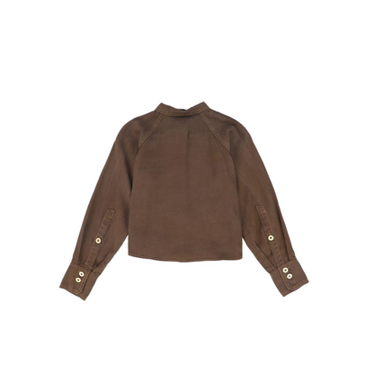 Valentina Brown Denim Contrast Seam Crop Blouse