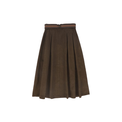 Bace Brown Denim Embroidered Pleat Skirt