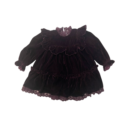 Petite Amalie Dark Cherry Lace Trim Velvet Dress
