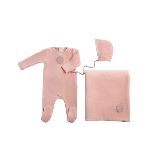Bee And Dee Toffee Plaquette Velour Footie With Beanie