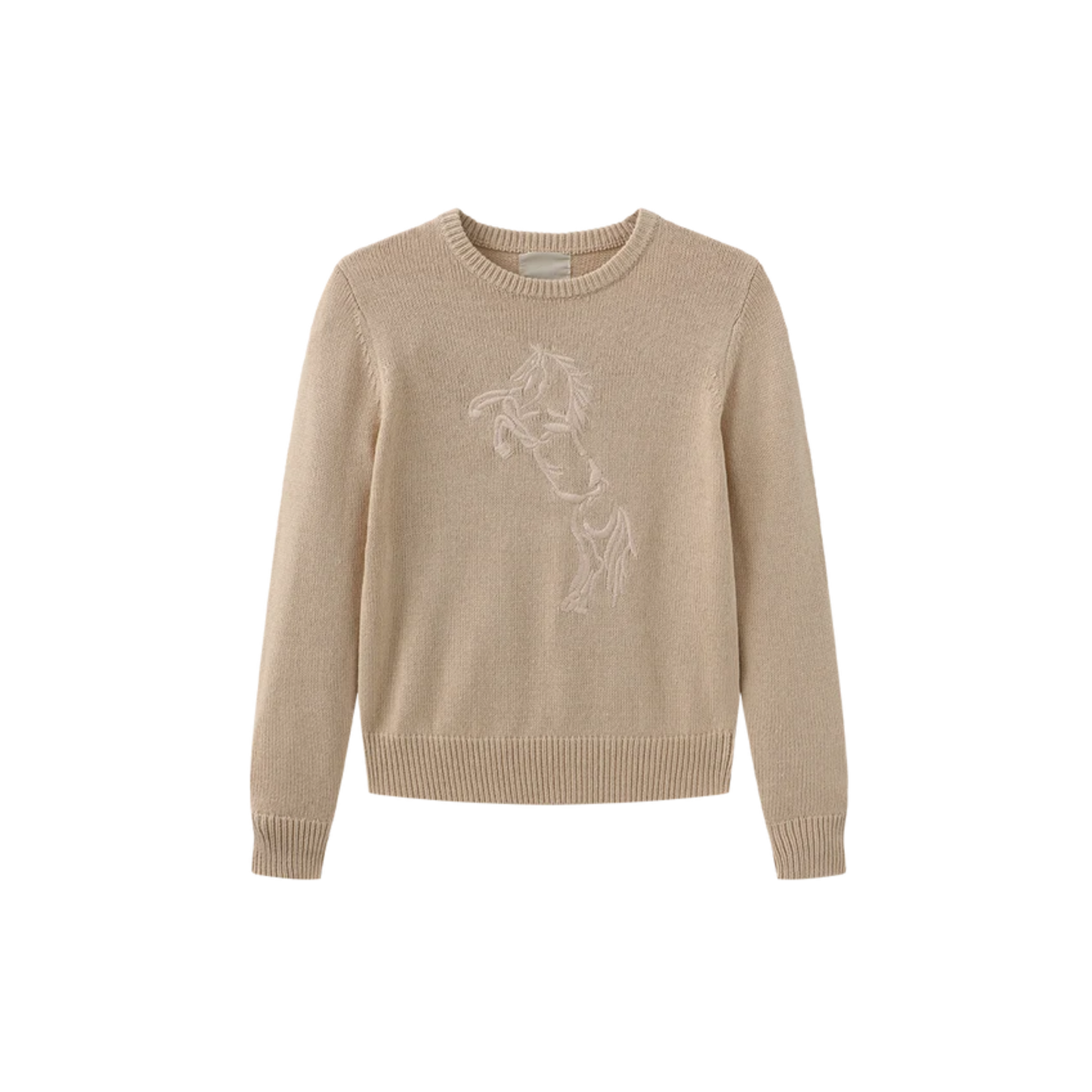 N+A Natural Tonal Embroidery Crew Neck Sweater